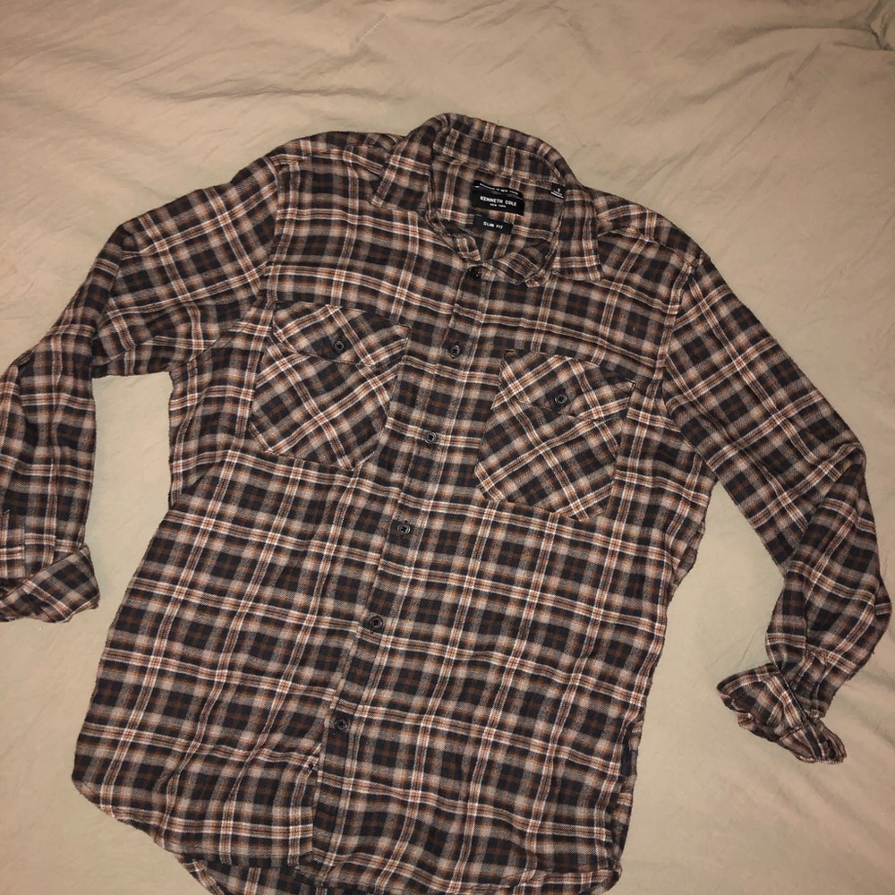 Kenneth Cole Men's Casual Plaid Shirt - Brown and Black